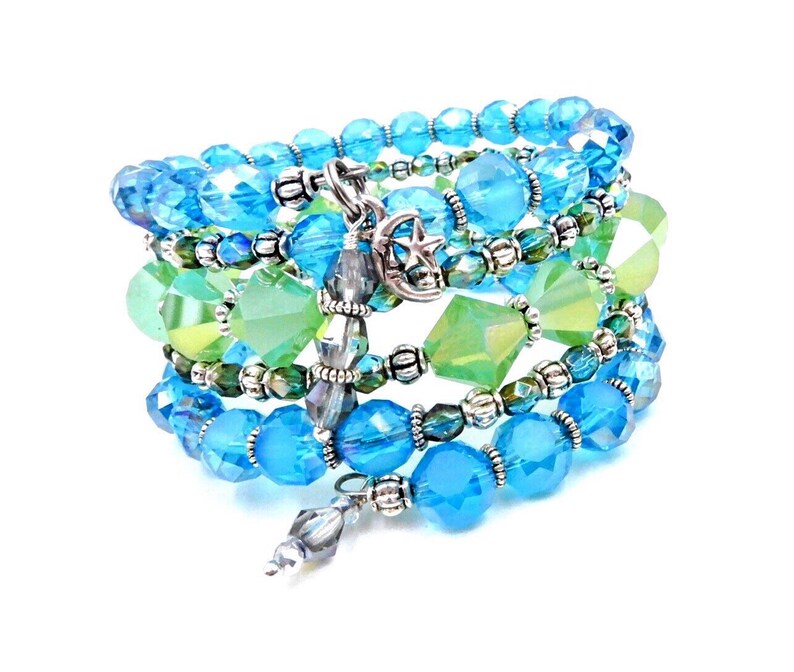 Blue beaded wrap bracelet blue and green bracelet memory Etsy