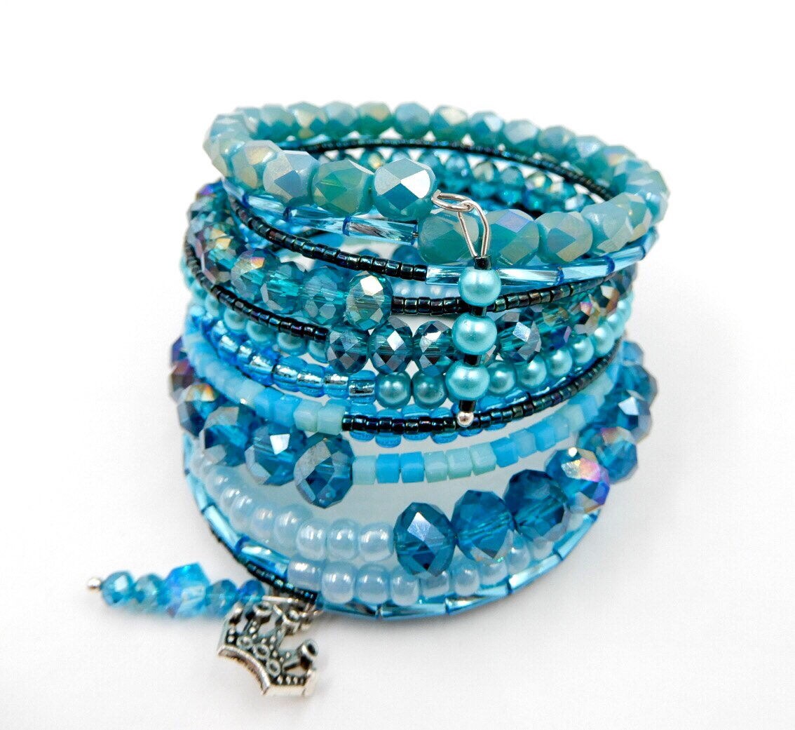 Blue wrap bracelet memory wire bracelet memory wire wrap Etsy