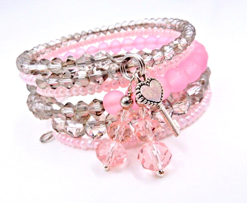 Pink crystal bracelet pink wrap bracelet charm bracelet | Etsy