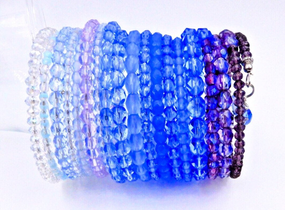 Blue Wrap Bracelet Memory Wire Bracelet Crystal Bracelet Etsy