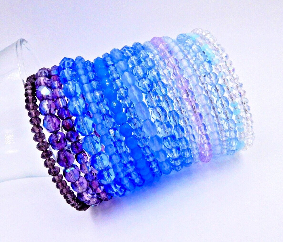 Blue wrap bracelet memory wire bracelet crystal bracelet Etsy