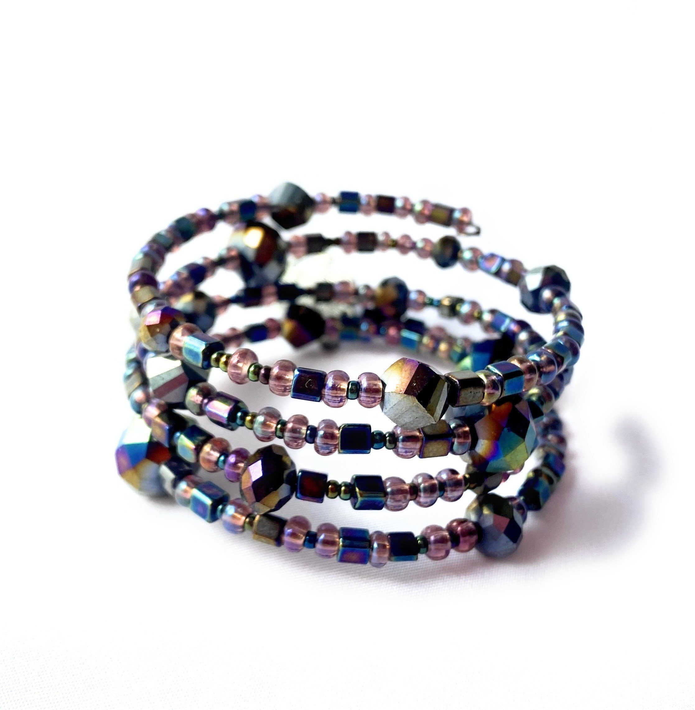 Memory wire bracelet beaded wrap bracelet beaded coil Etsy