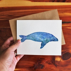 Whale Card, Blue Whale Card, Whale Birthday Card, Whale Greeting Card, Whale Thank You Note, Watercolor Whale Card, Sea Creature Card