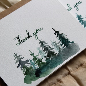 Pine Tree Thank You Note, Watercolor Pine Tree Card, Forest Thank You Note, Watercolor Forest Card, Rustic Woodland Card, Misty Trees Card