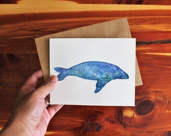 Whale Card, Blue Whale Card, Whale Birthday Card, Whale Greeting Card, Whale Thank You Note, Watercolor Whale Card, Sea Creature Card