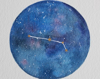 Original Zodiac Sign Constellation Watercolor Painting, Astrology Star Sign Watercolor Painting, Constellation Painting, Galaxy Painting