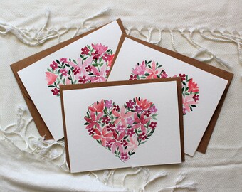 Floral Valentines Card - Floral Heart Card - Floral Mothers Day Card - Valentines Heart Card - Floral Wedding Card - Heart Love Card