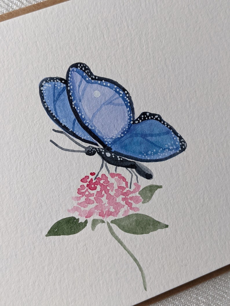 Cartão de borboleta azul, cartão de felicitações em branco com borboleta, cartão de felicitações floral, cartão de borboleta para qualquer ocasião, cartão com florais botânicos imagem 4