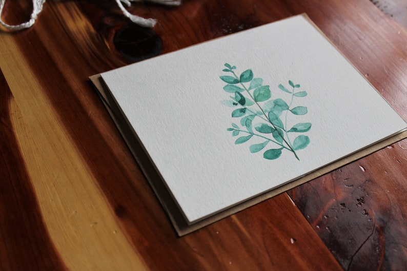 Cartão de eucalipto em aquarela, eucalipto pintado à mão, cartão botânico, cartão de felicitações de eucalipto, cartão inspirado na natureza imagem 3