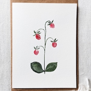 Carte d’anniversaire florale aux fraises, carte de vœux aux fraises, carte pour elle, carte d’anniversaire aux baies