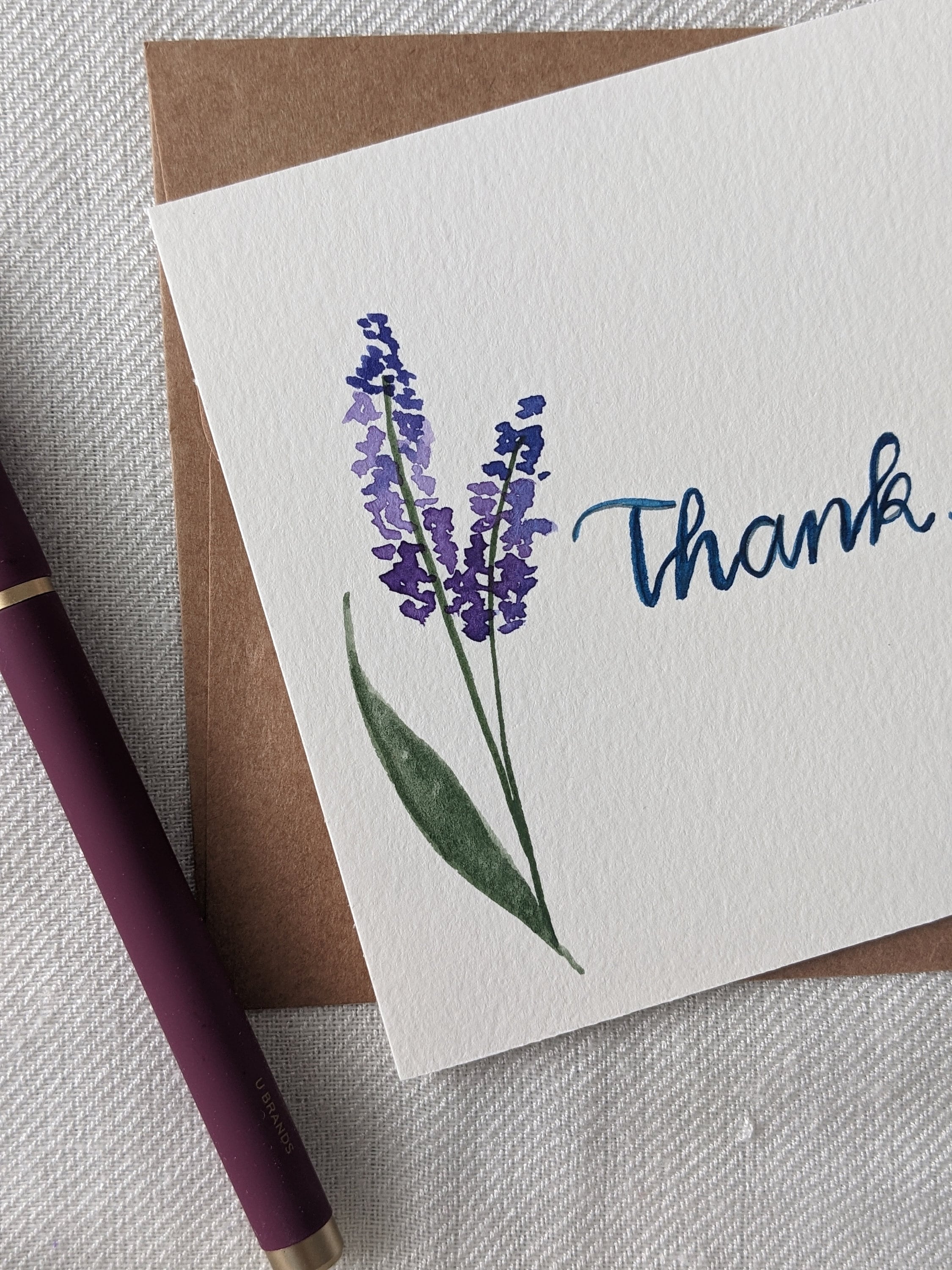 Lavender Thank You Card, Purple Floral Note Card, Watercolor Card With ...