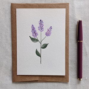 Carte d’anniversaire florale lilas pour elle, carte botanique violet violet, anniversaire pour elle, remerciement lilas, carte florale botanique, carte avec lilas