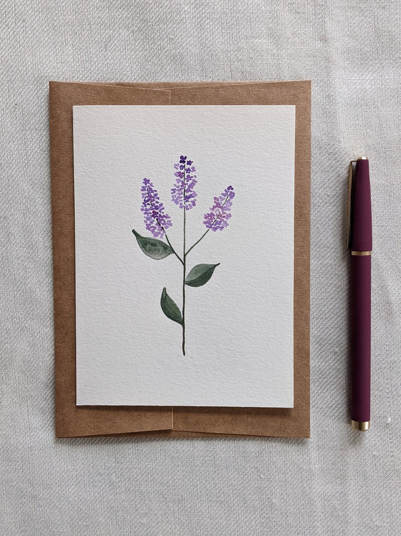 Floral Lilac Birthday Card for Her, Purple Violet Botanical Card, Birthday for Her, Lilac Thank You, Botanical Floral Card, Card with Lilacs image 1