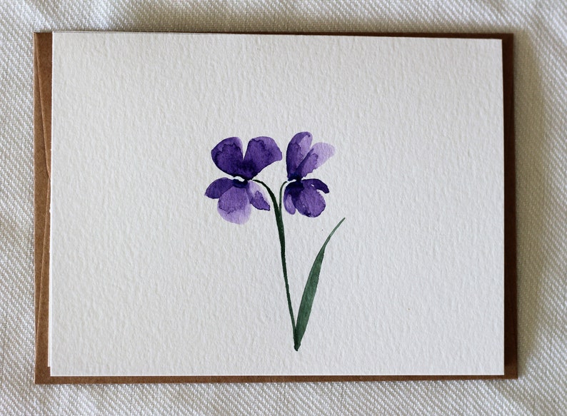 Cartão violeta, cartão floral, cartão aquarela floral, cartão de aniversário violeta, obrigado floral, cartão violeta, cartão floral imagem 1