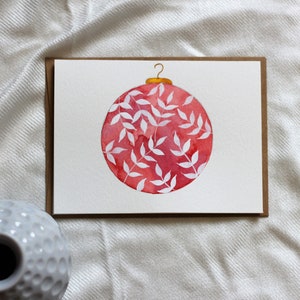 Floral Ornament Holiday Card, Red Floral Christmas Card, Red Ornament Christmas Card, Seasonal Greeting Floral Card, Floral Christmas Card