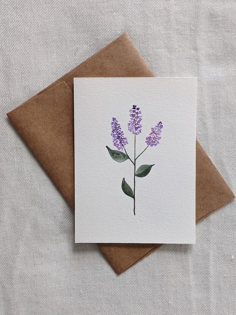 Floral Lilac Birthday Card for Her, Purple Violet Botanical Card, Birthday for Her, Lilac Thank You, Botanical Floral Card, Card with Lilacs image 2