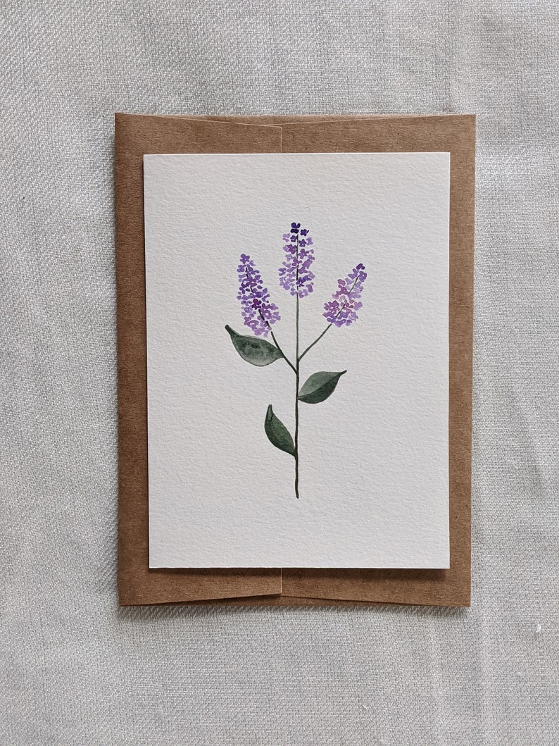 Floral Lilac Birthday Card for Her, Purple Violet Botanical Card, Birthday for Her, Lilac Thank You, Botanical Floral Card, Card with Lilacs image 5