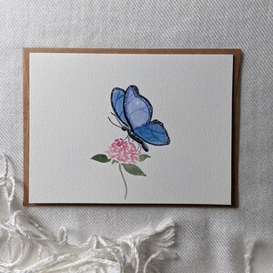Cartão de borboleta azul, cartão de felicitações em branco com borboleta, cartão de felicitações floral, cartão de borboleta para qualquer ocasião, cartão com florais botânicos imagem 5