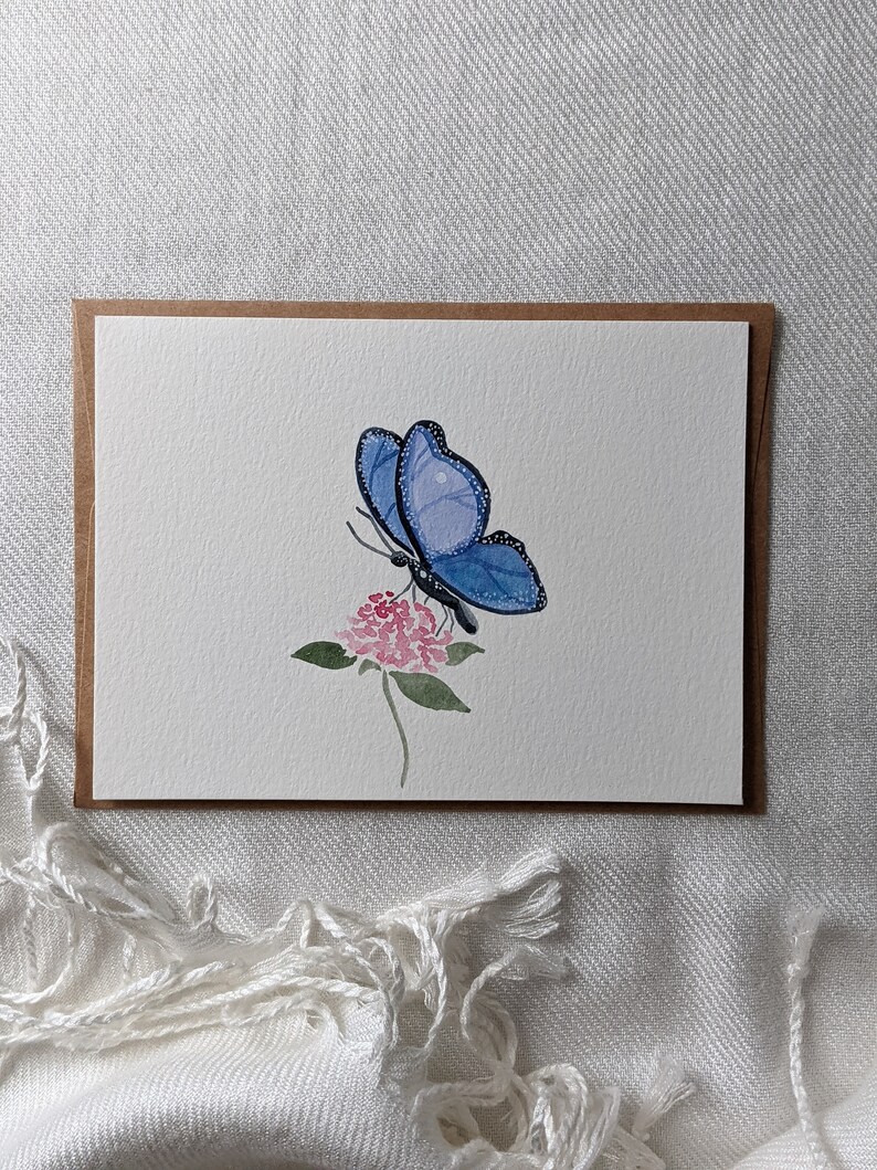 Cartão de borboleta azul, cartão de felicitações em branco com borboleta, cartão de felicitações floral, cartão de borboleta para qualquer ocasião, cartão com florais botânicos imagem 5