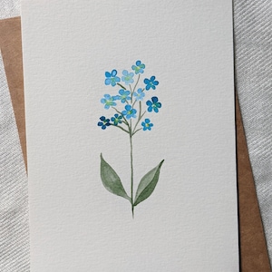 Vergeet me niet handgeschilderde bloemen verjaardagskaart, blauwe bloemen alledaagse wenskaart