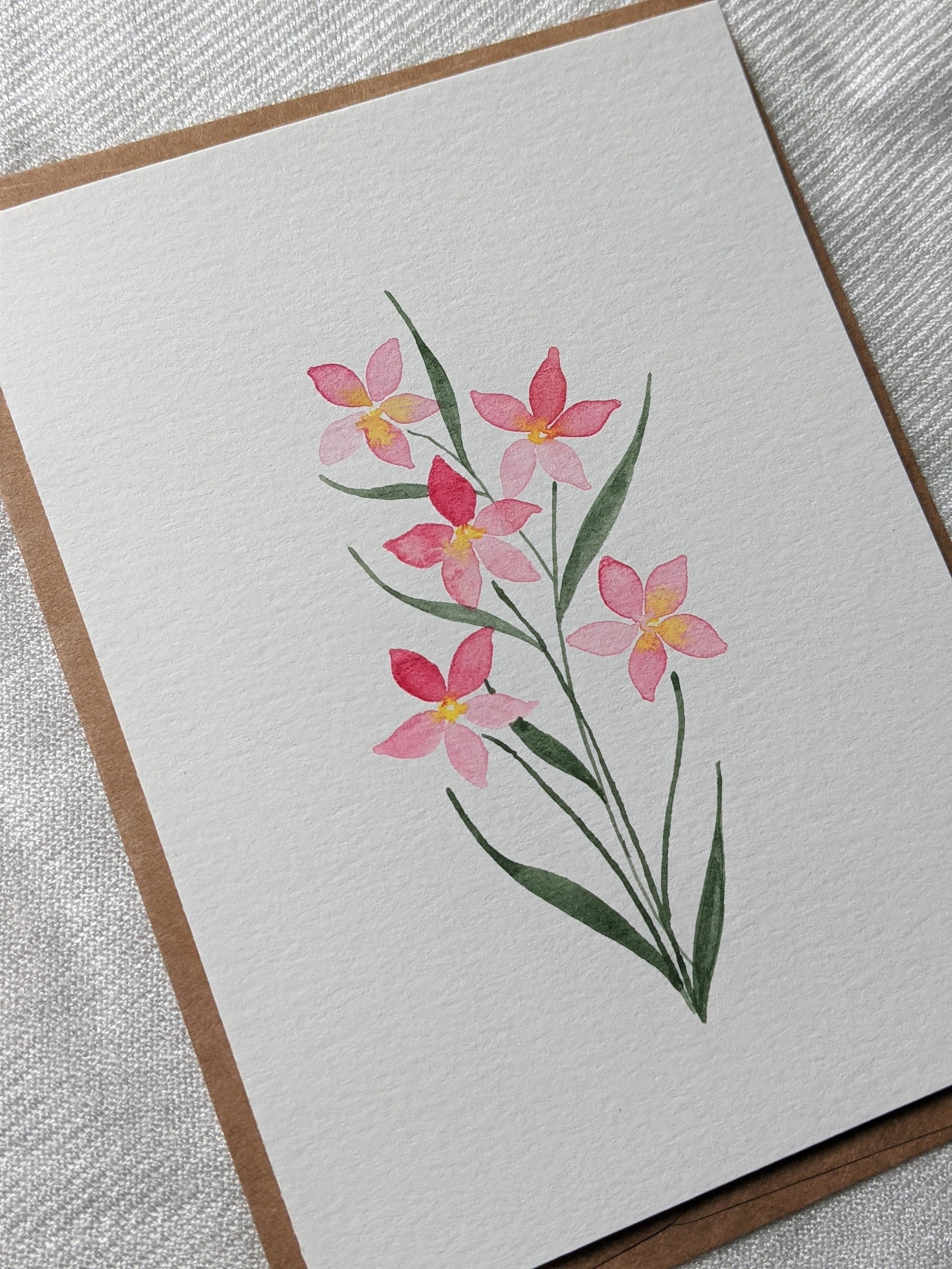 Floral Pink Card for Her, Hand Painted Watercolor Floral Card for ...