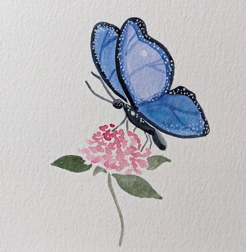 Cartão de borboleta azul, cartão de felicitações em branco com borboleta, cartão de felicitações floral, cartão de borboleta para qualquer ocasião, cartão com florais botânicos imagem 6
