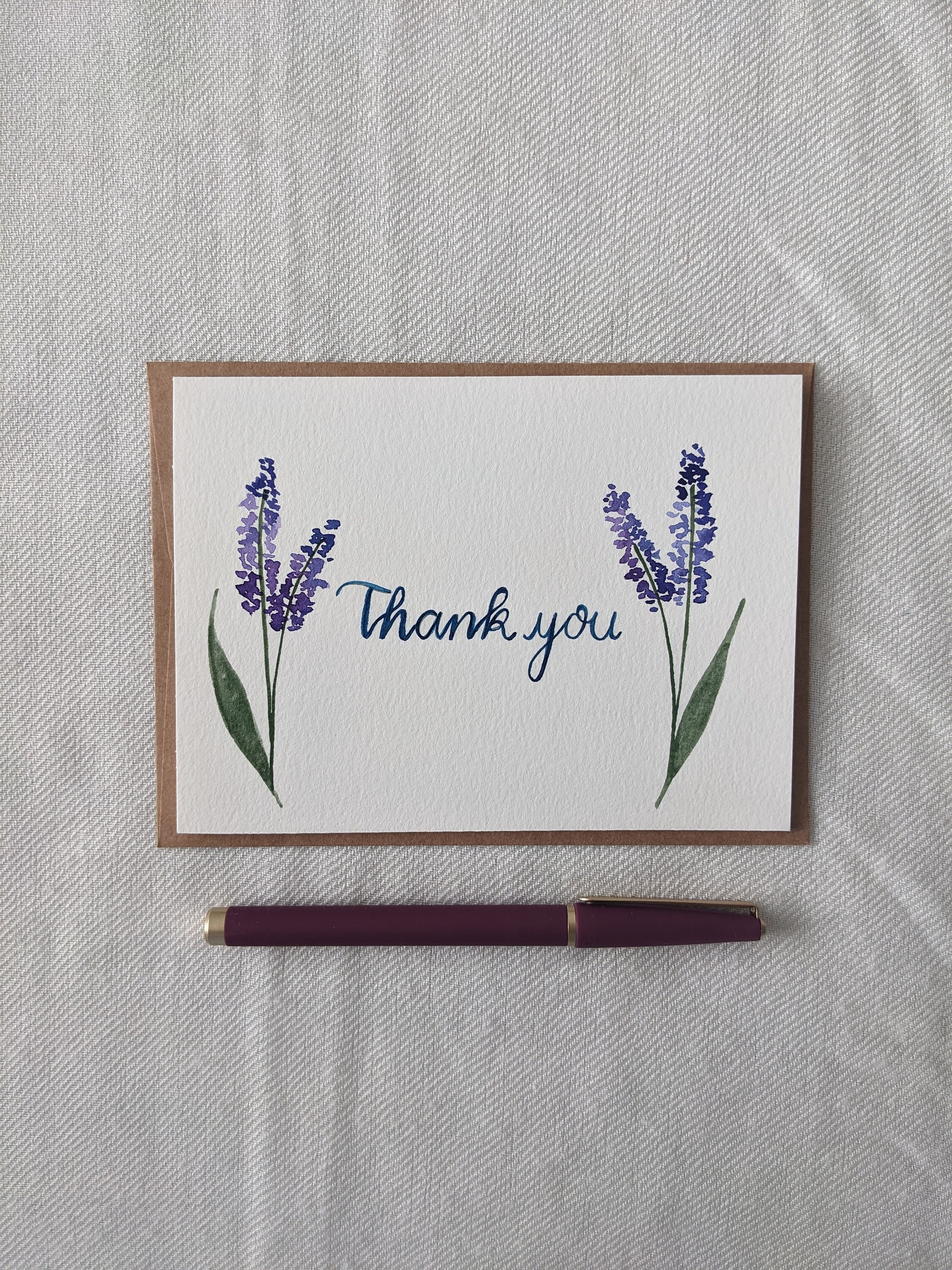 Lavender Thank You Card, Purple Floral Note Card, Watercolor Card With ...