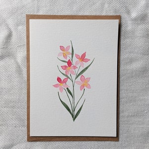 Floral rosa Karte für Sie, handgemalte Aquarell Blumenkarte zum Geburtstag, florale Geburtstags- und Alltagsgrußkarte, Karte mit Blumen