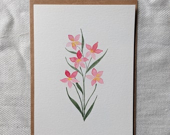 Floral Pink Card for Her, Hand Painted Watercolor Floral Card for Birthday, Floral Birthday and Everyday Greeting Card, Card with Flowers