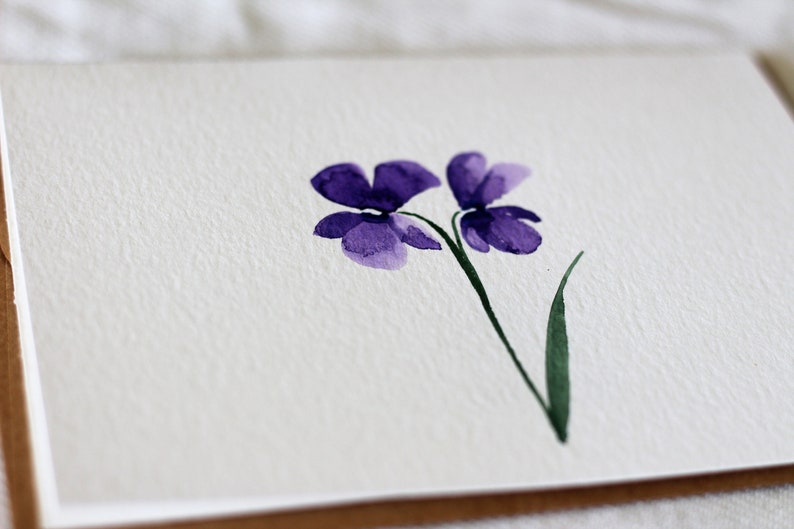 Cartão violeta, cartão floral, cartão aquarela floral, cartão de aniversário violeta, obrigado floral, cartão violeta, cartão floral imagem 3