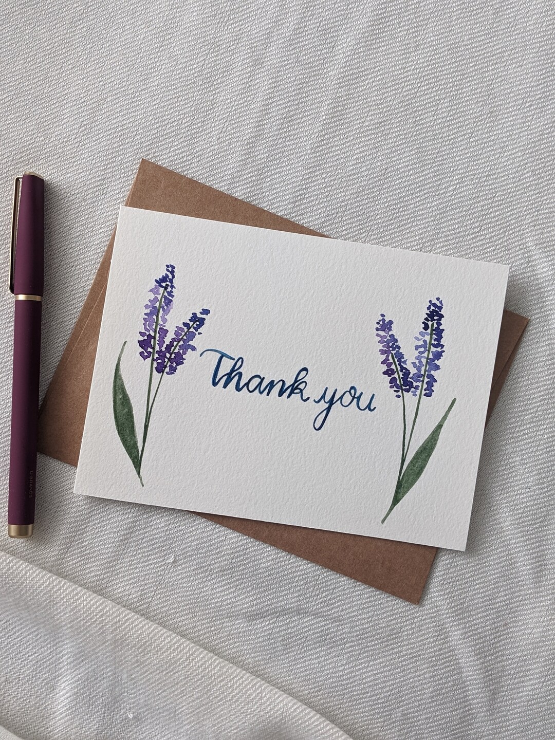 Lavender Thank You Card, Purple Floral Note Card, Watercolor Card With ...