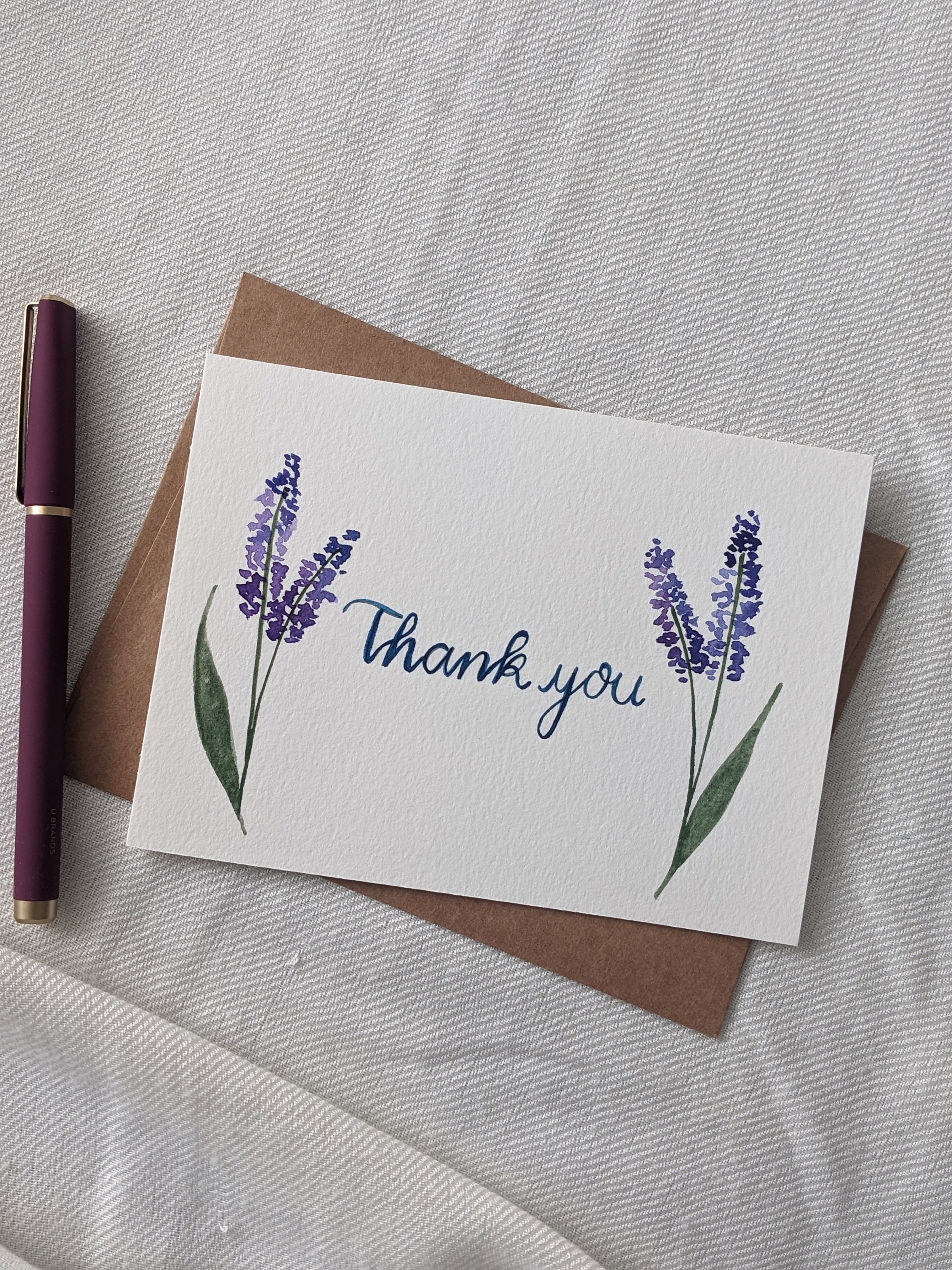 Lavender Thank You Card, Purple Floral Note Card, Watercolor Card With ...