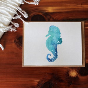 Seahorse Card, Blue Seahorse Card, Watercolor Seahorse Card, Seahorse Thank you, Seahorse Birthday Card, Aquatic Card