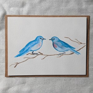 Bluebird Card for Bird Watcher, Hand Painted Birthday and Greeting Card, Watercolor Card with Blue Birds, Bird Lovers