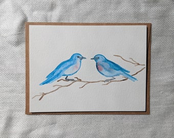 Bluebird Card for Bird Watcher, Hand Painted Birthday and Greeting Card, Watercolor Card with Blue Birds, Bird Lovers