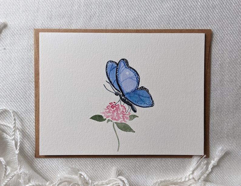 Cartão de borboleta azul, cartão de felicitações em branco com borboleta, cartão de felicitações floral, cartão de borboleta para qualquer ocasião, cartão com florais botânicos imagem 7