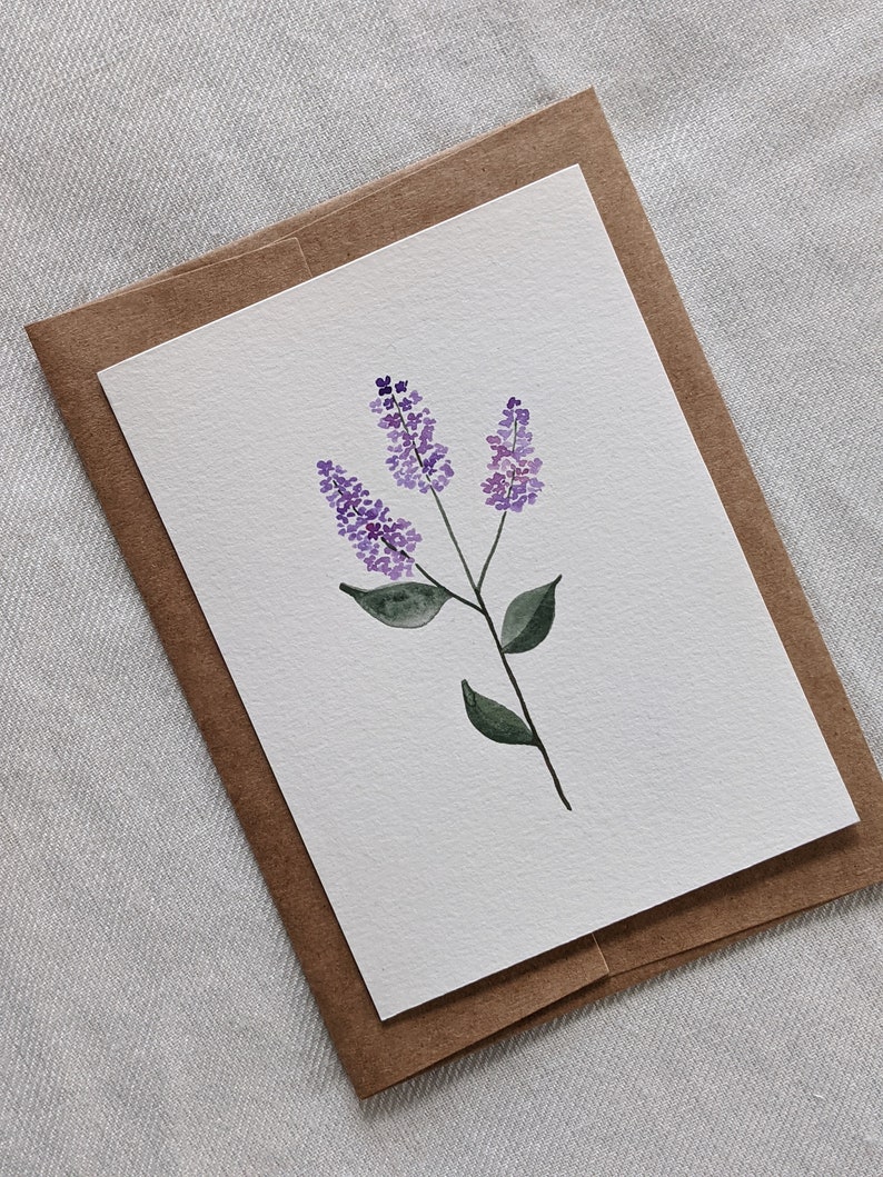 Floral Lilac Birthday Card for Her, Purple Violet Botanical Card, Birthday for Her, Lilac Thank You, Botanical Floral Card, Card with Lilacs image 3