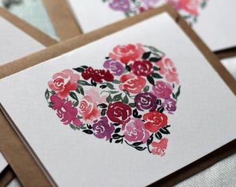 Floral Valentine's Cards, Floral Heart Cards, Mother's Day Floral Watercolor Cards, Valentine's Cards, Mother's Day Cards