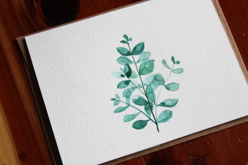 Cartão de eucalipto em aquarela, eucalipto pintado à mão, cartão botânico, cartão de felicitações de eucalipto, cartão inspirado na natureza imagem 1