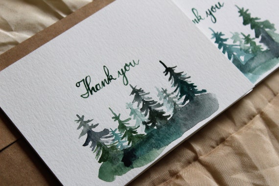 Pine Tree Thank You Note Watercolor Pine Tree Card Forest - Etsy