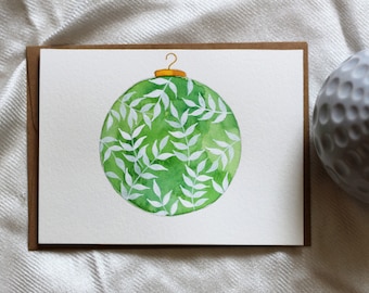 Botanical Holiday Greeting Card, Green Floral Christmas Card, Ornament Christmas Card, Seasonal Greeting Card, Green Galaxy Christmas Card