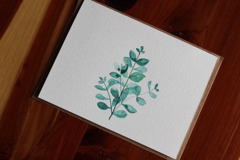 Cartão de eucalipto em aquarela, eucalipto pintado à mão, cartão botânico, cartão de felicitações de eucalipto, cartão inspirado na natureza imagem 6