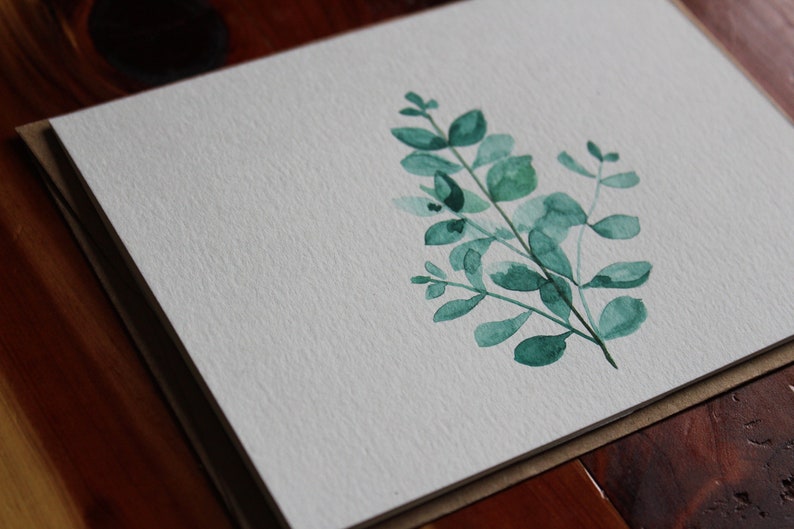 Cartão de eucalipto em aquarela, eucalipto pintado à mão, cartão botânico, cartão de felicitações de eucalipto, cartão inspirado na natureza imagem 4