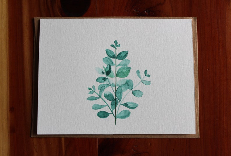 Cartão de eucalipto em aquarela, eucalipto pintado à mão, cartão botânico, cartão de felicitações de eucalipto, cartão inspirado na natureza imagem 5