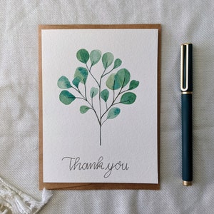 Aquarel eucalyptus bedankbriefje, eucalyptus schilderij bedankkaart, handgeschilderde natuur geïnspireerde kaart, bloemenkaart voor plantenliefhebber