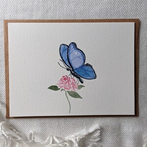 Cartão de borboleta azul, cartão de felicitações em branco com borboleta, cartão de felicitações floral, cartão de borboleta para qualquer ocasião, cartão com florais botânicos imagem 3