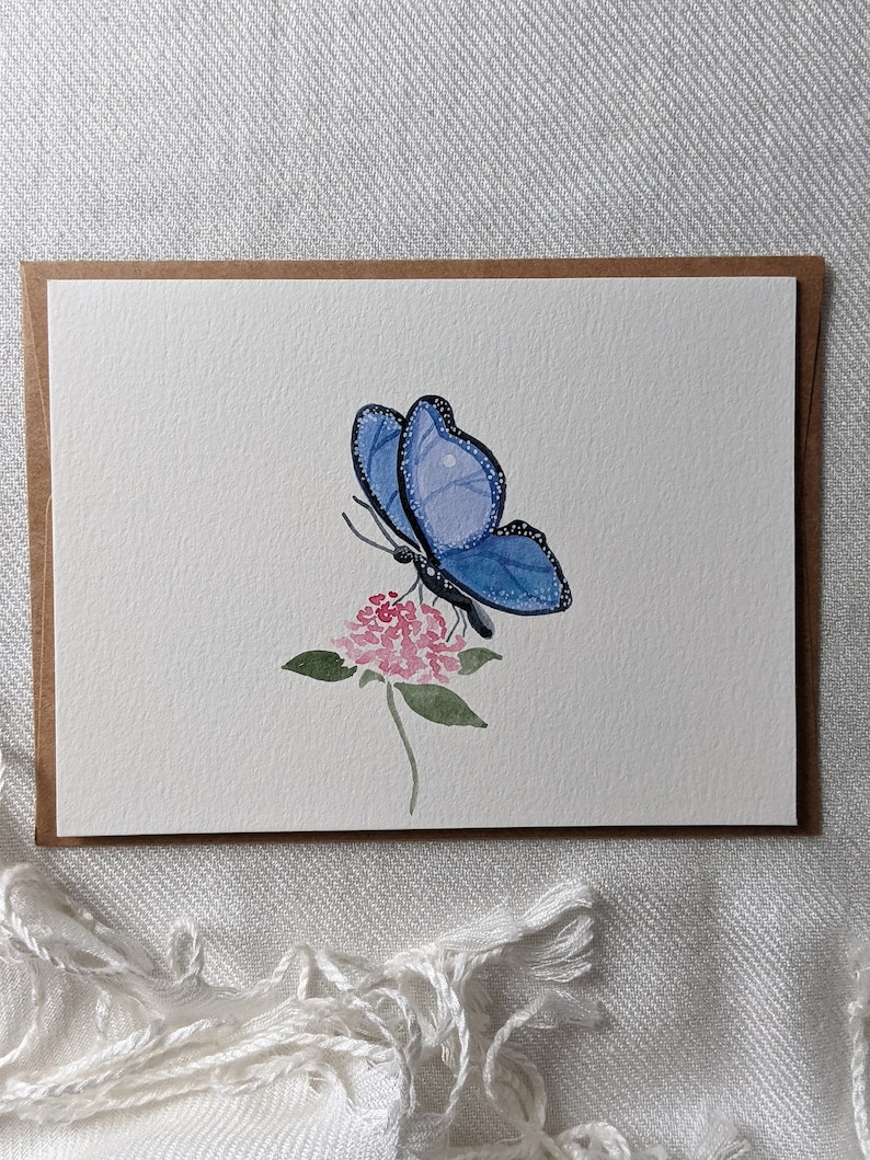 Cartão de borboleta azul, cartão de felicitações em branco com borboleta, cartão de felicitações floral, cartão de borboleta para qualquer ocasião, cartão com florais botânicos imagem 3