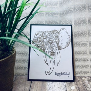 Carte Joyeux anniversaire//Carte éléphant//Carte faite main