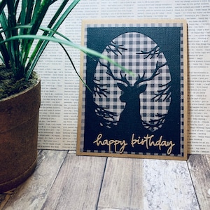 Carte d'anniversaire//Carte cerf//Carte homme//Carte faite main