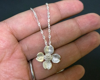 Handmade dogwood sterling silver necklace, cast flower series, floral earrings, valentines day, gift for her